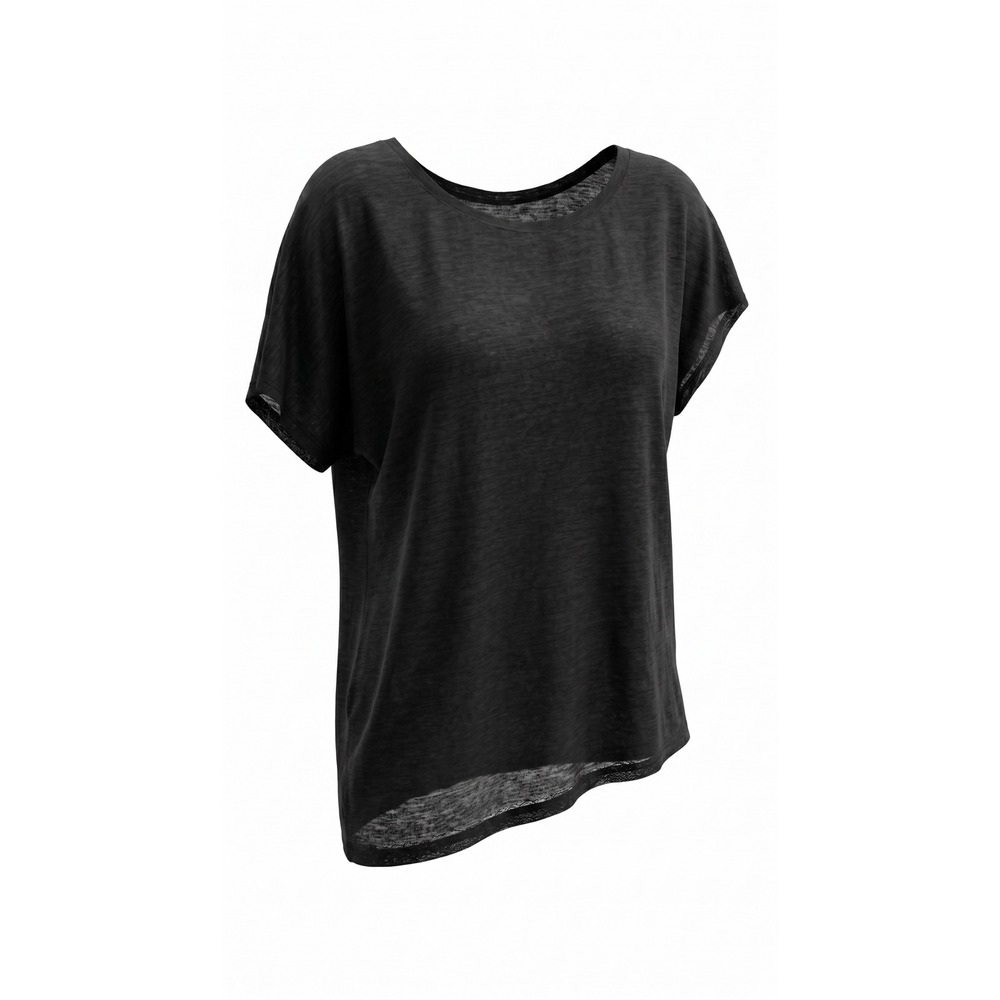 Unbranded‎ Womens Black Slub Knit Semi Sheer Scoop Neck Dolman Sleeve Top 2XL